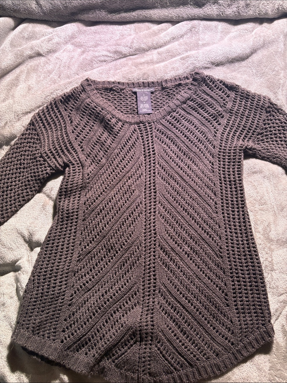 Chelsea & Theodore Scoop Neck Open-Stitch Sweater - Taupe